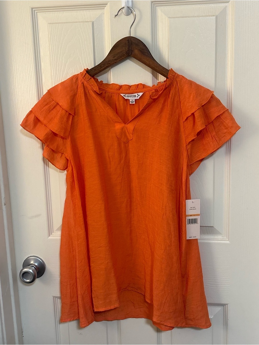 Nanette Lepore Orange Textured Short Sleeve Top — Size S - Picture 8 of 10